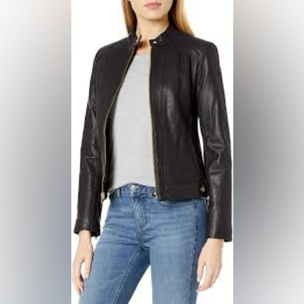 Cole Haan Women's Classic Black Vegan Leather Jacket
